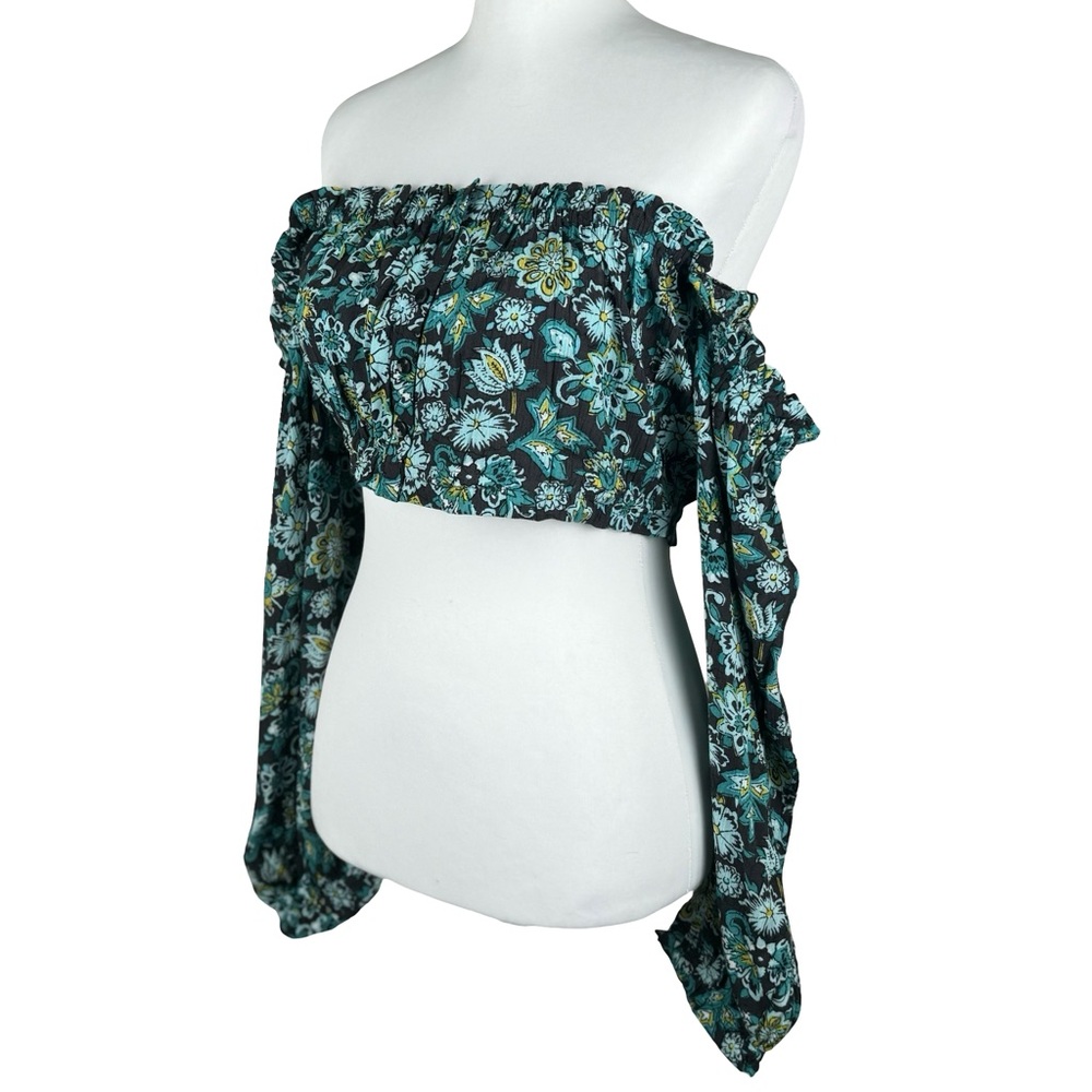 NWT Volcom Beau Beau Floral Cropped Long Sleeve Off Shoulder Boho Top M L